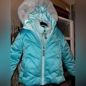 Gerry Weber Light Blue Puffer Coat with Faux Fur Hood